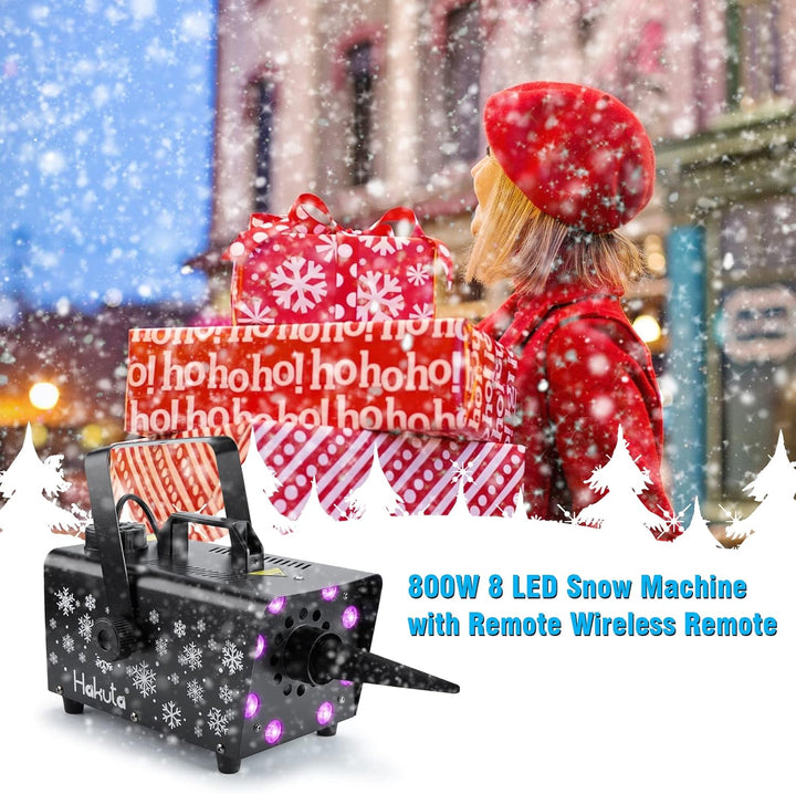 Schneemaschine, Hakuta 800W Schneemaschine mit 8 LED-RGB-Lichtern, 13 LED-Lichtfarben und 2 Fernbedi