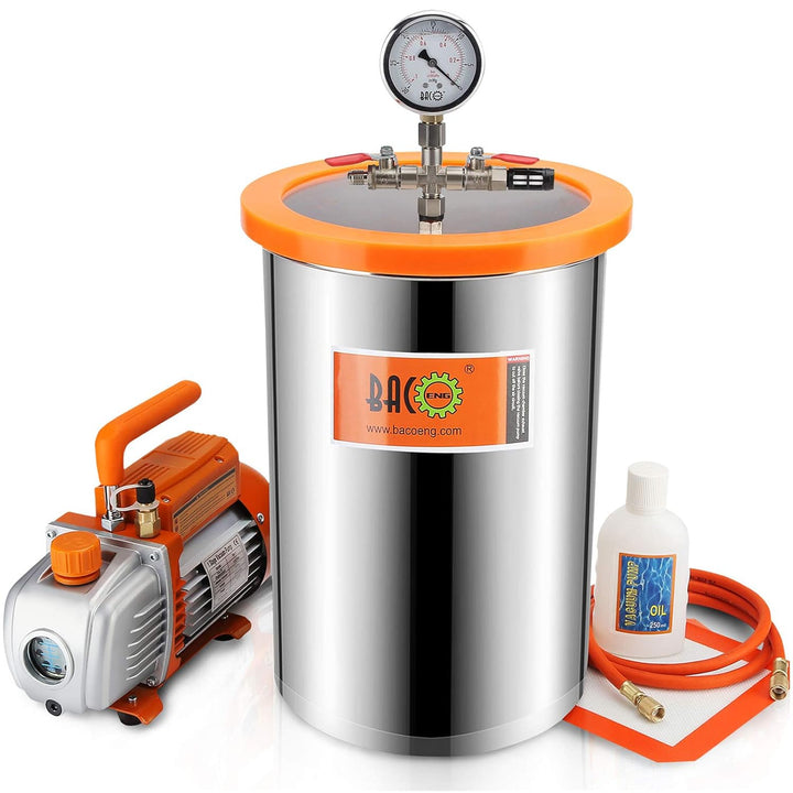 BACOENG 19L Vakuumkammer mit 85L/Min Einstufige Vakuumpumpe Unterdruckpumpe mit Manometer
