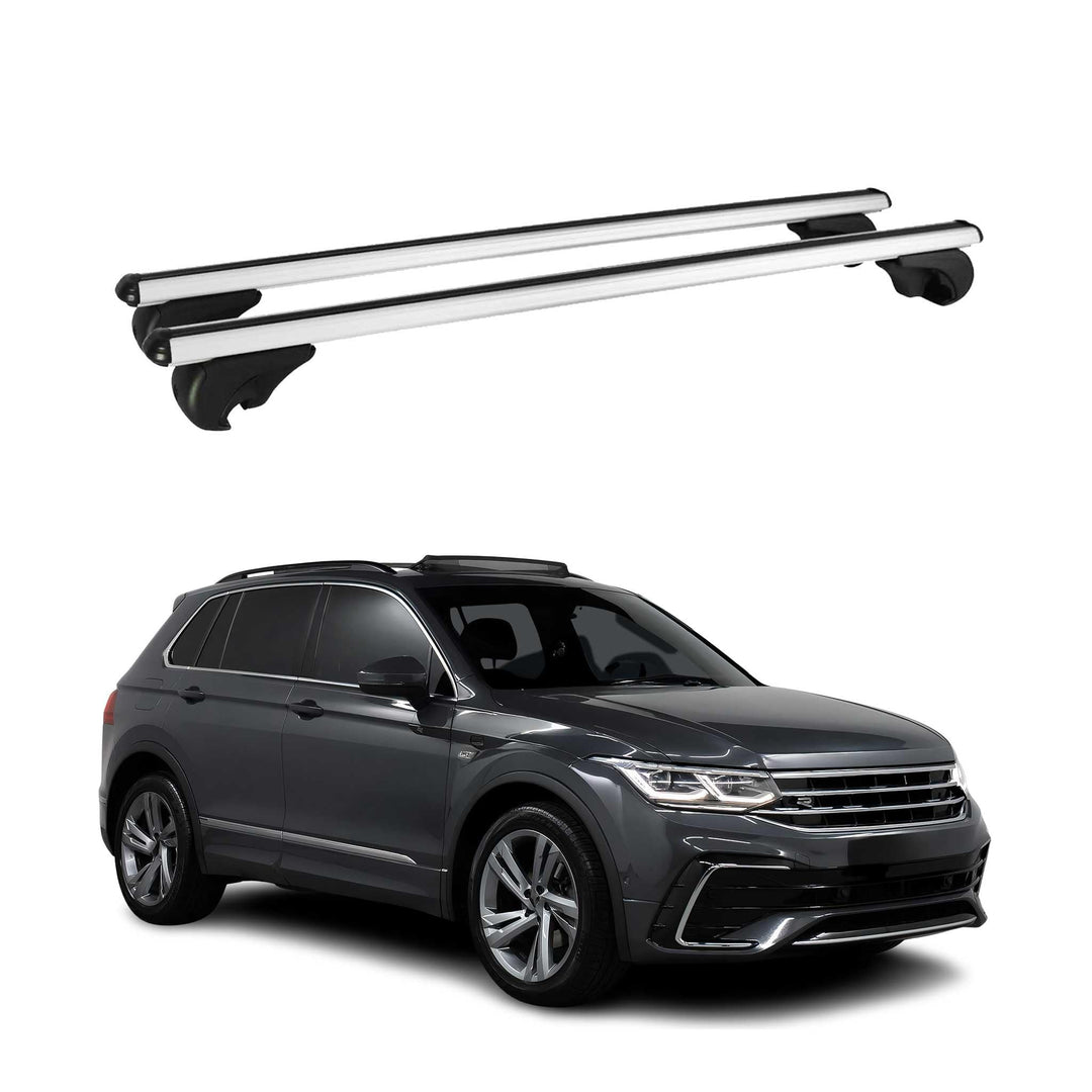 OMAC Dachträger Grundtäger kompatibel mit VW Tiguan mk2 2016-2024 75kg Aluminium Silber 2 TLG