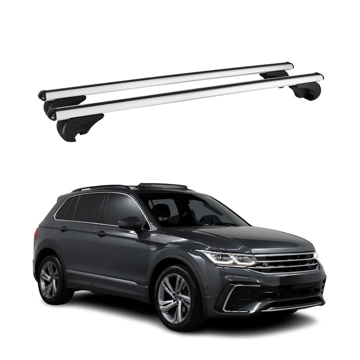 OMAC Dachträger Grundtäger kompatibel mit VW Tiguan mk2 2016-2024 75kg Aluminium Silber 2 TLG