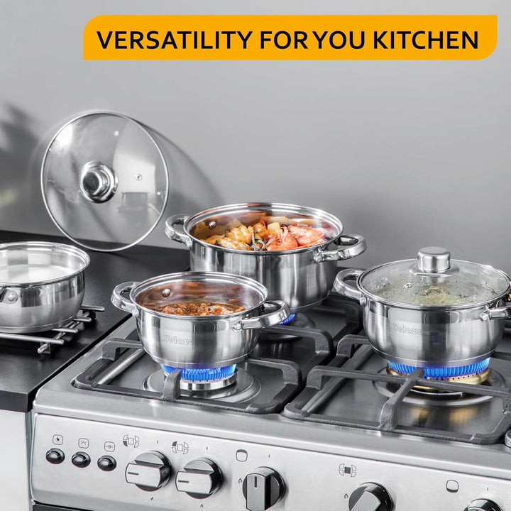 Velaze Töpfe Set, Topf Induktion mit Deckeln, 7-teilig Kochtopf Set aus Edelstahl, PFOA frei, Klassi