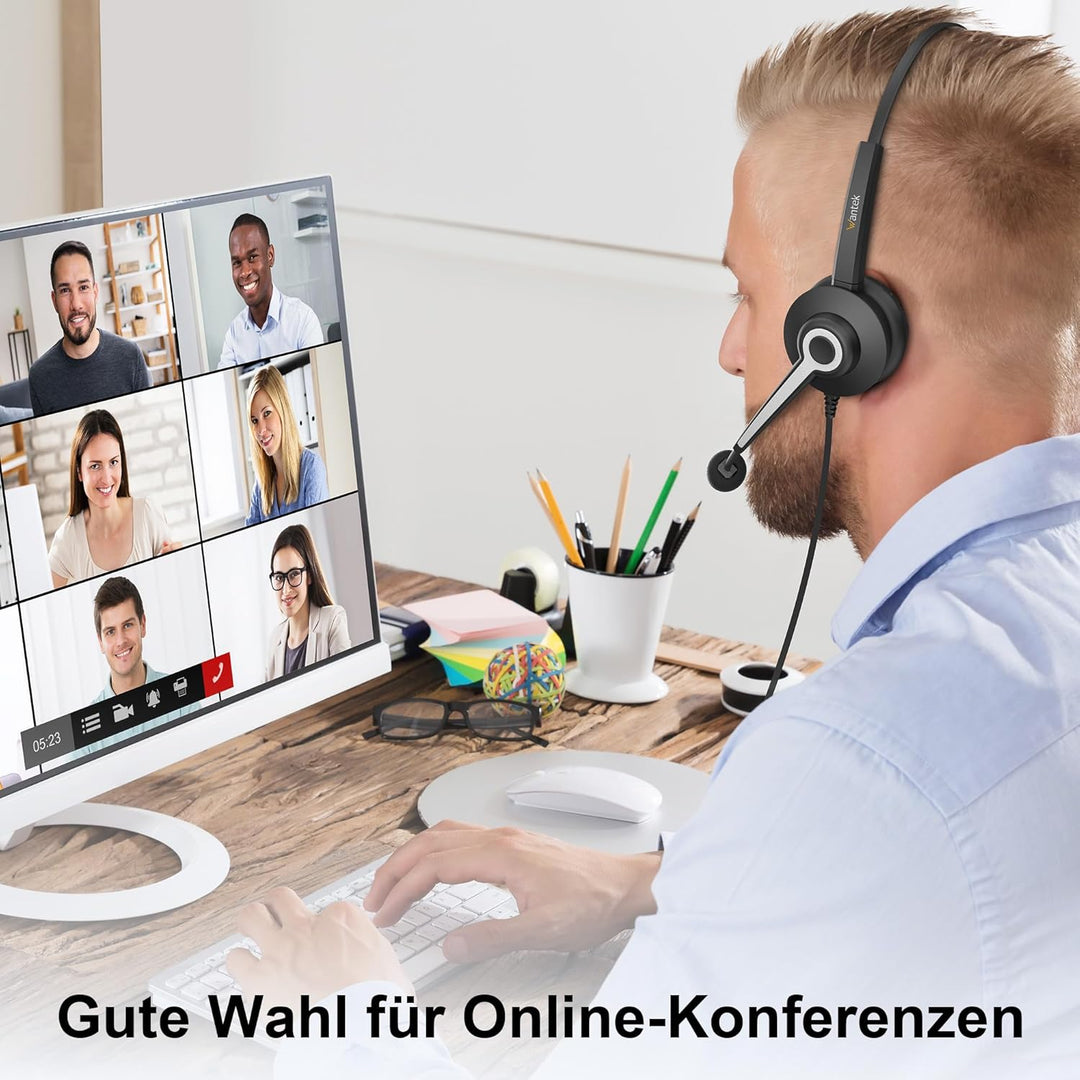 Wantek Headsets Mono mit Noise Cancelling Mikrofon,USB/Type-c/3.5mm Jack 3-in-1 USB Headset,EIN-Ohr