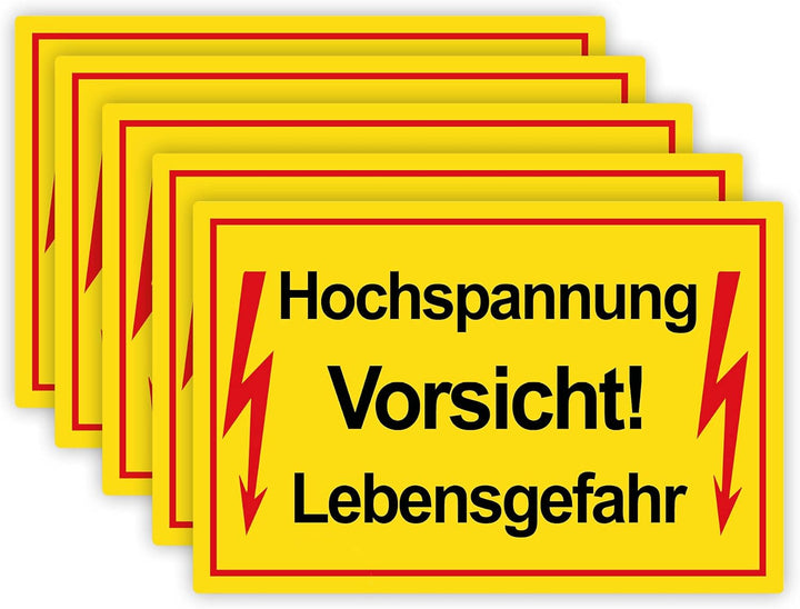 5 Stück Vorsicht ! Hochspannung Lebensgefahr Schild 20 x 30 cm aus stabiler PVC Hartschaumplatte 3mm