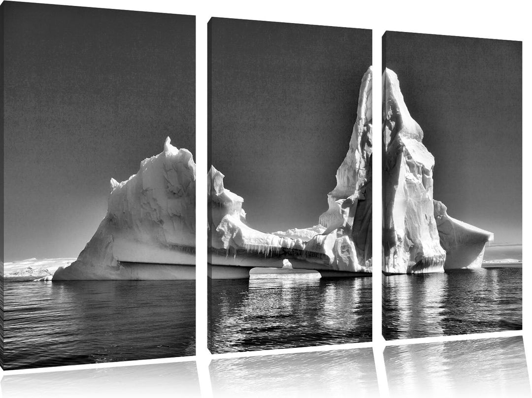 Pixxprint Monocrome, Riesiger kunstvoller Eisberg 3-Teiler Leinwandbild 120x80 Bild auf Leinwand