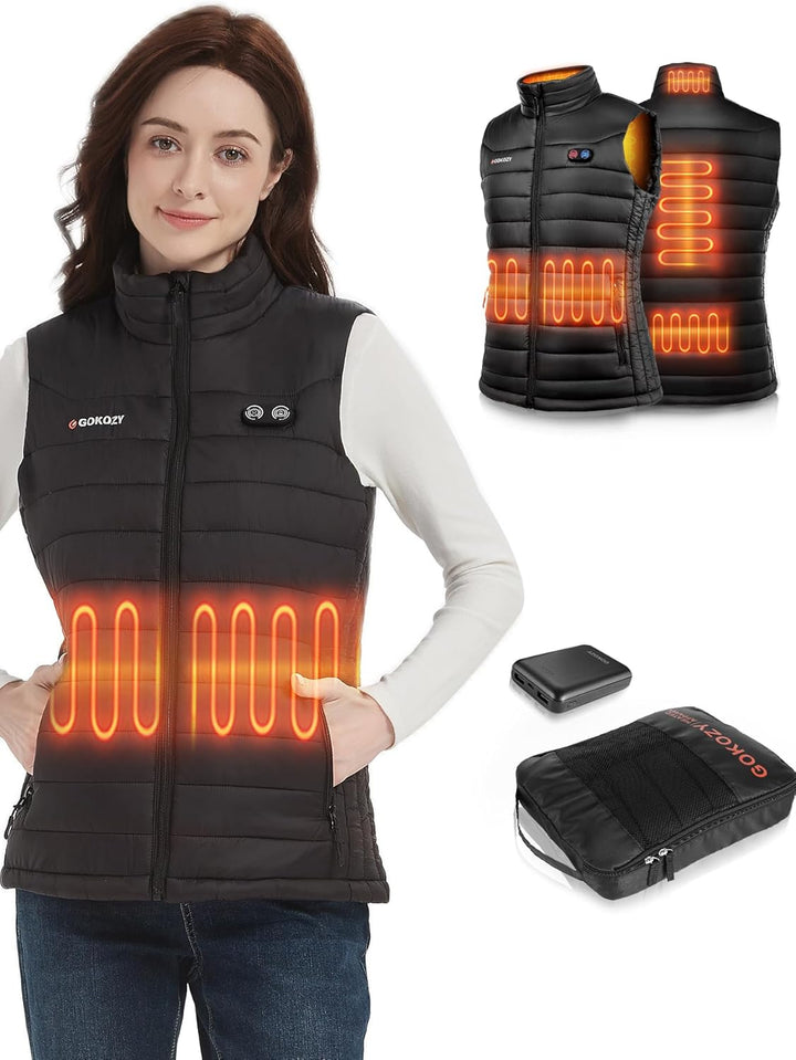 Gokozy Beheizbare Weste Damen - Heizweste Damen mit Powerbank Leichter und Wwarmer Mantel | Beheizba