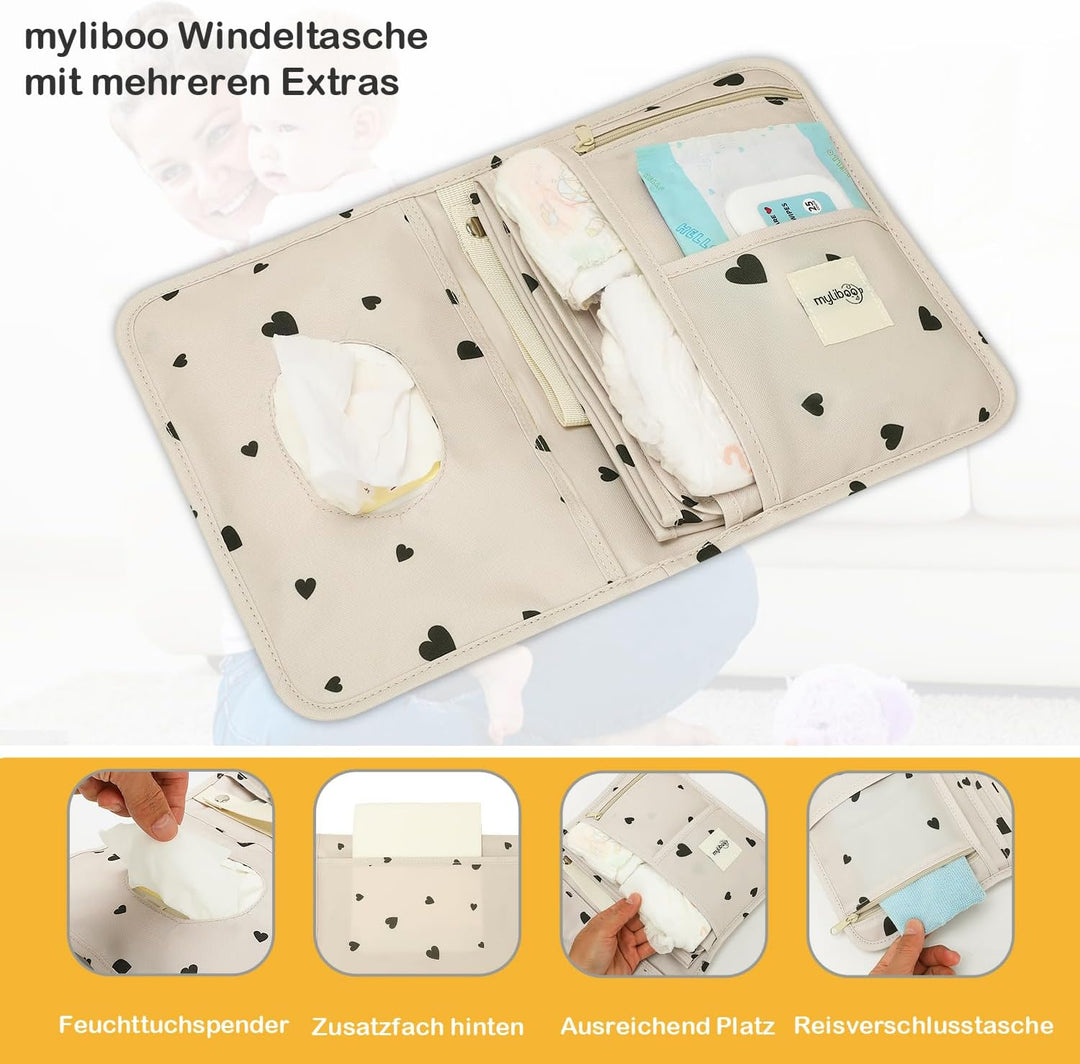 MYLIBOO® Baby Windeltasche mit Wickelunterlage für Unterwegs, Wickeltasche Organizer,Baby Must Have,