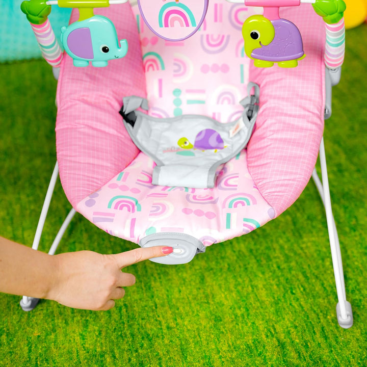 Bright Starts, Pink Paradise Tragbare Babywippe Babyschaukel mit vibrierendem Sitz und Spielzeugstan