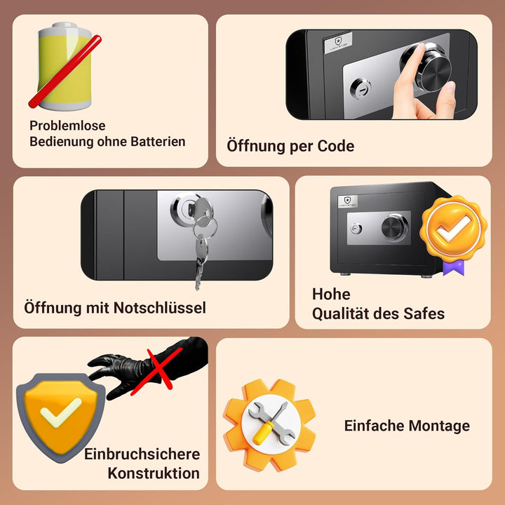 EXTRALINK Tresor für Zuhause – Safe mit Mechanischem Verschlusssystem, Kompakt ohne Batterien, Zahle