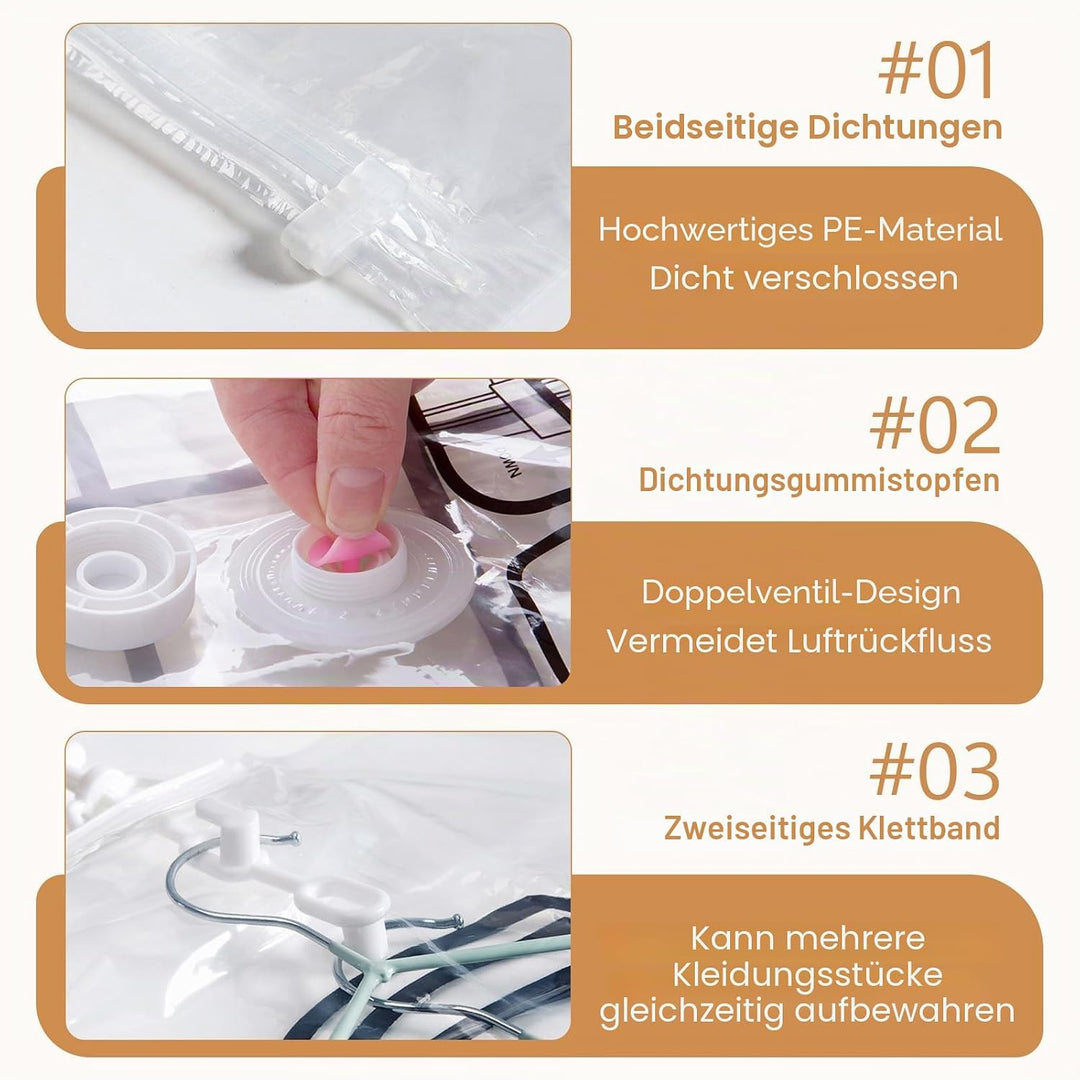 Vakuumbeutel für Kleidung mit Handpumpe, 4 Stück Hängende Vakuumbeutel 67 x 90 cm, Platzsparend Wied