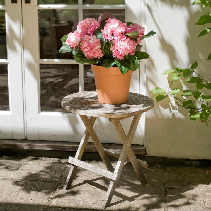 GreenBrokers Künstliche Hortensien in terrakottafarbenem Topf, 50 cm, Rosa Rose, Rose