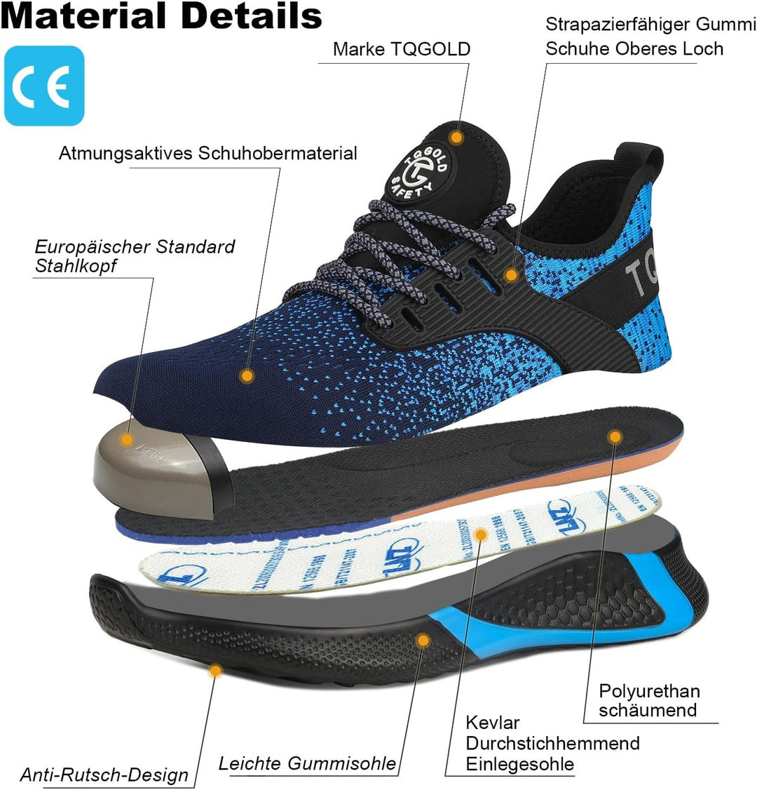 tqgold Sicherheitsschuhe Herren Damen Leicht Arbeitsschuhe Sportlich Schutzschuhe Stahlkappenschuhe