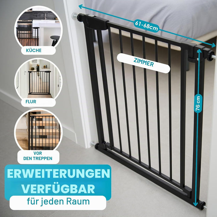 ALMAR Baby Sicherheitsgitter, 67-74 cm, schwarz, einfache Montage, für Türen, Flure oder Treppen, we