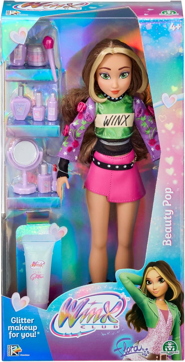 Winx Club Beauty Pop Doll – Flora with Fashion Concert Outfit & Glitter Gel – Fully Articulated Fair
