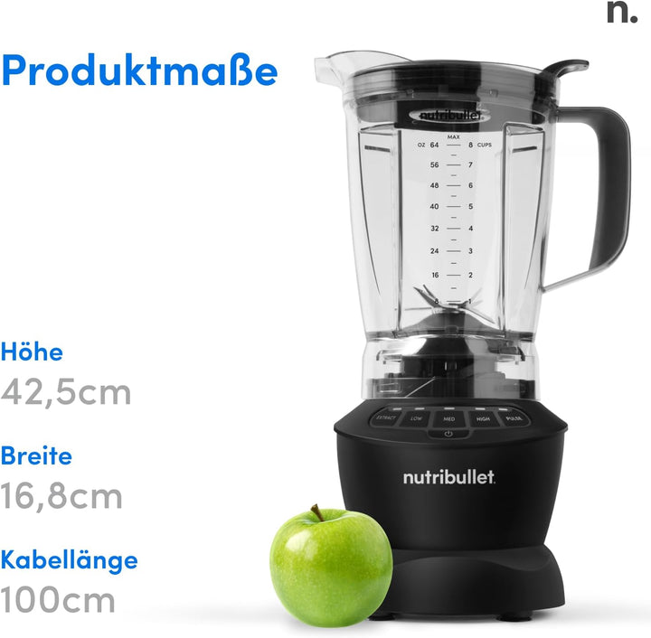 nutribullet Standmixer,1.200 Watt Leistung, 19.500 Umdrehungen/Minute, 1,8 L BPA-freier Krug, 2 Gesc