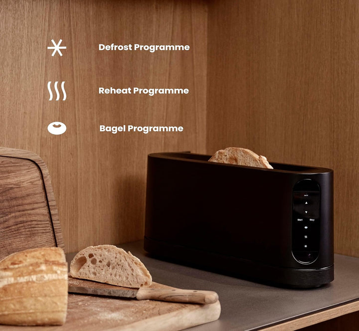 Jacob Jensen Toaster mit langem Schlitz, 7 Bräunungsstufen, Bewegungsaktiviertes Display, Bagel-, Au