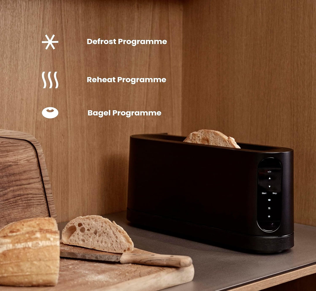 Jacob Jensen Toaster mit langem Schlitz, 7 Bräunungsstufen, Bewegungsaktiviertes Display, Bagel-, Au