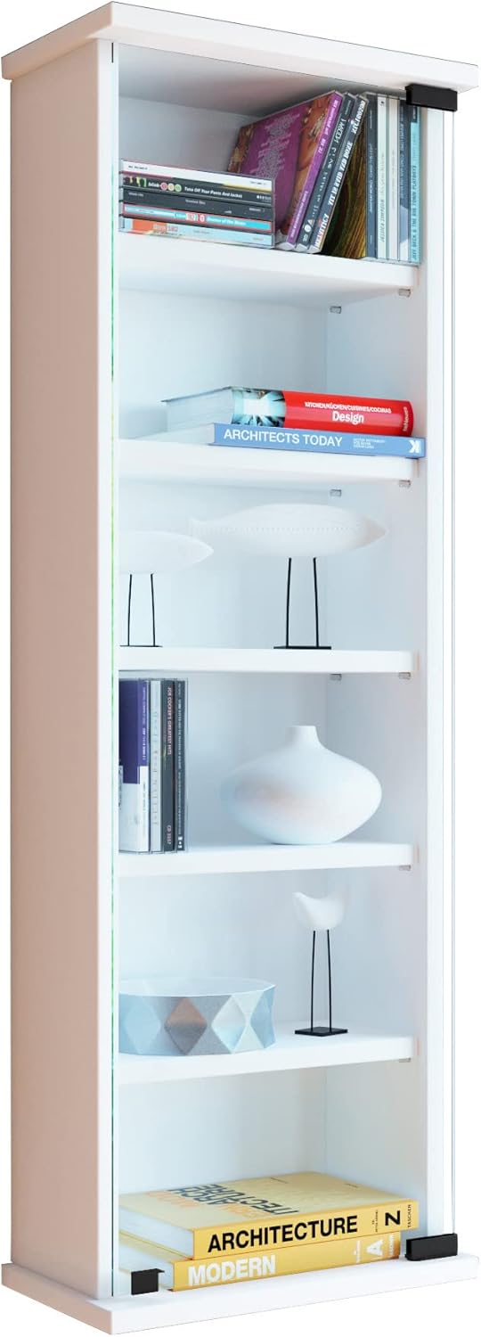 VCM Wandregal Hängeregal Wandschrank Hängeschrank Wandvitrine Glastür Wandschrank Weiss 18x31x92 cm