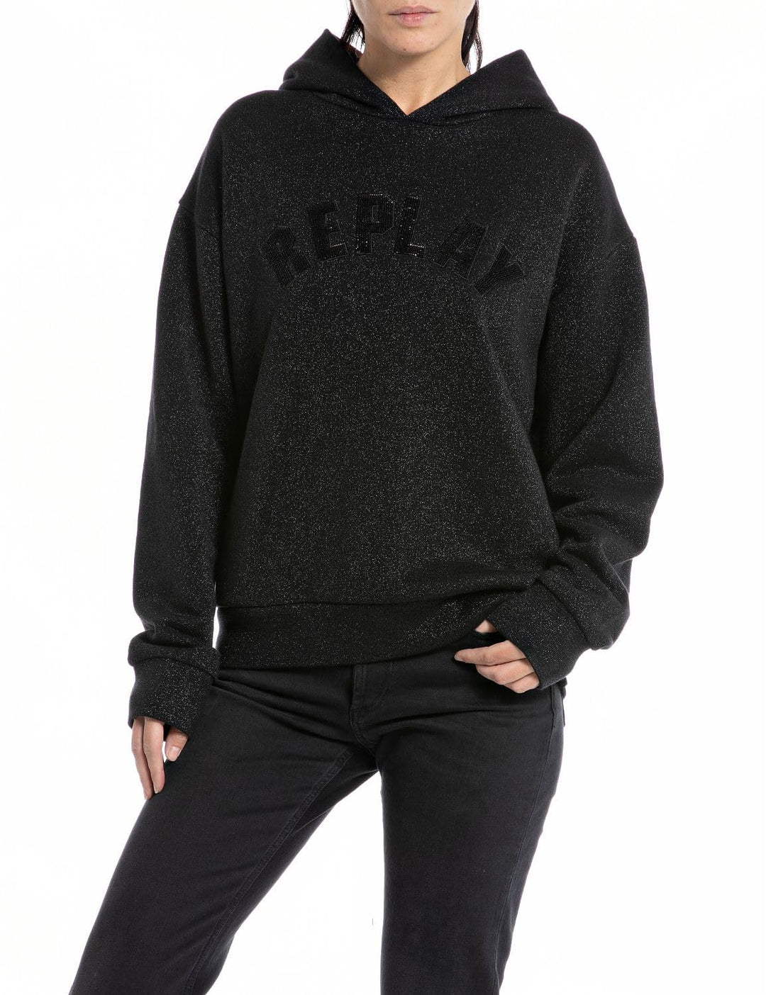 Replay Damen Kapuzenpullover XXS 040 Black Lurex, XXS 040 Black Lurex
