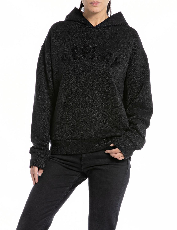 Replay Damen Kapuzenpullover XXS 040 Black Lurex, XXS 040 Black Lurex