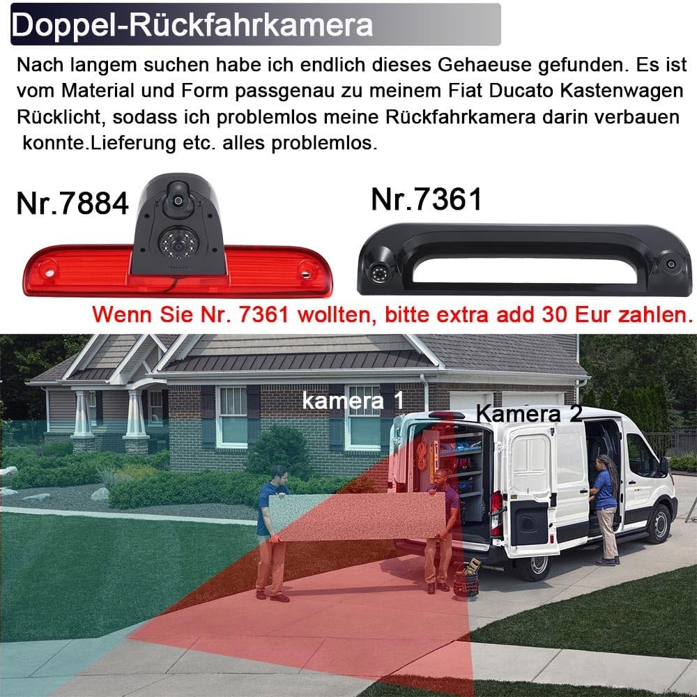 Doppel-Rückfahrkamera im Bremsleuchte,Auto Rückfahrkamera mit Zwei Kameras+7" LCD Monitor für FIAT D