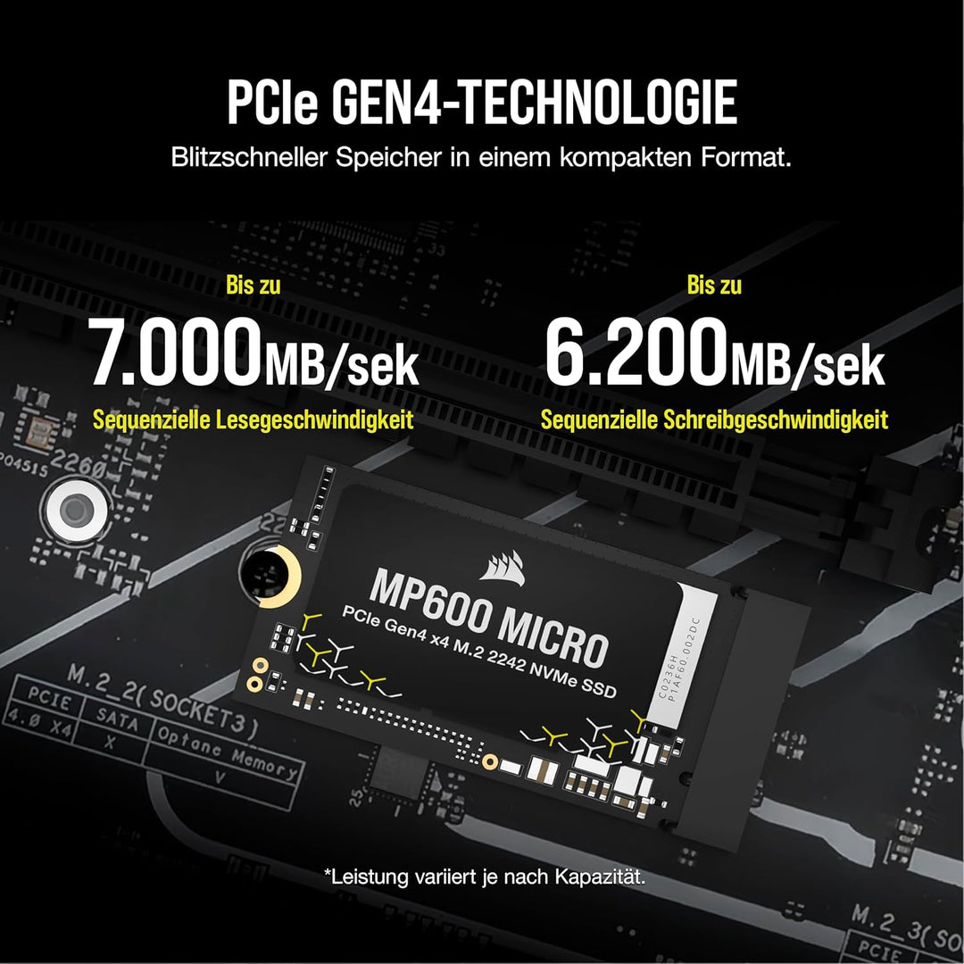 Corsair MP600 Micro 2TB M.2 NVMe PCIe x4 Gen4 SSD – M.2 2242 – Bis zu 7.000MB/Sek. Sequentielles Les