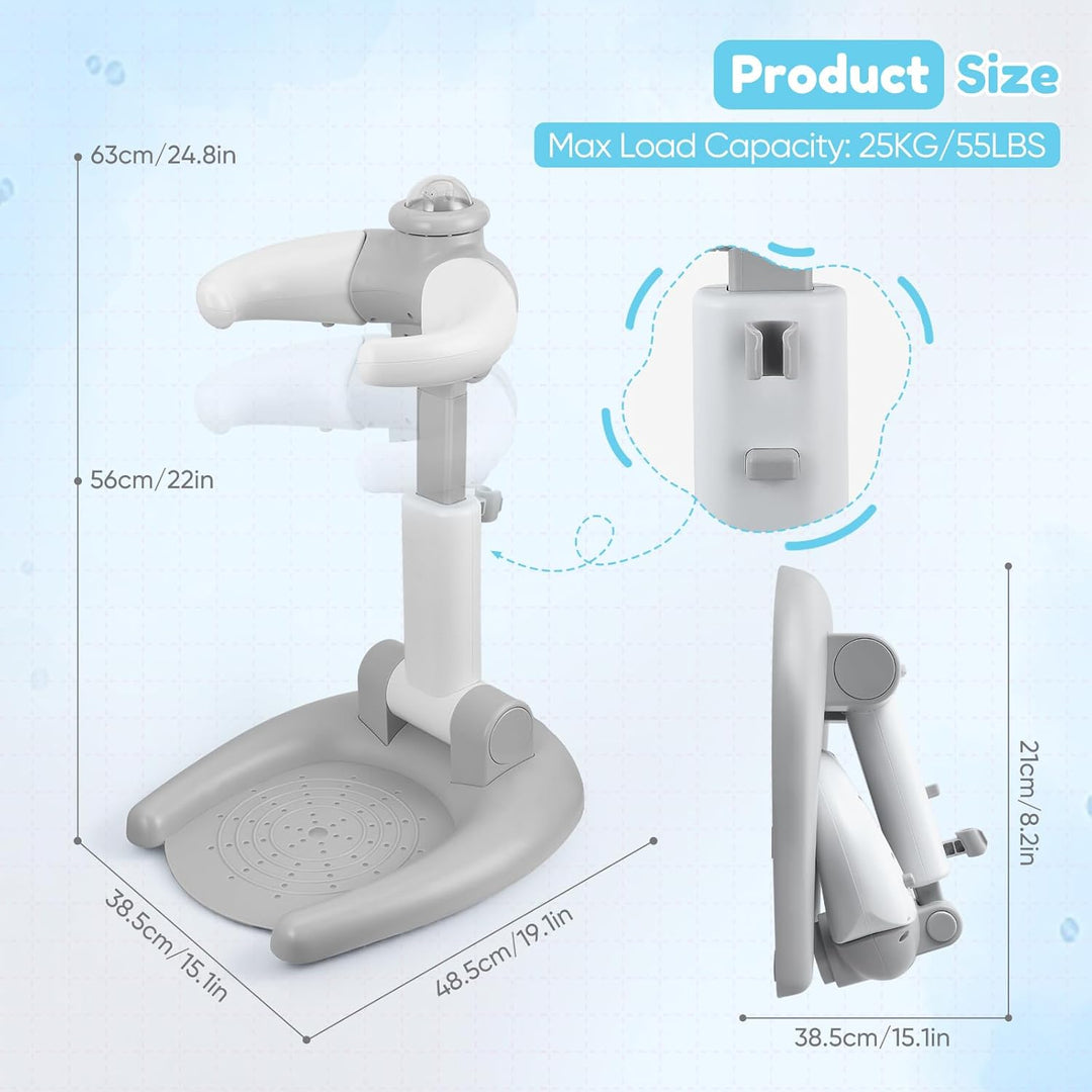 Verstellbar DuschstäNder Kinder,Baby Dusche Ständer,2-in-1 Faltbarer Baby-Duschständer mit Hocker