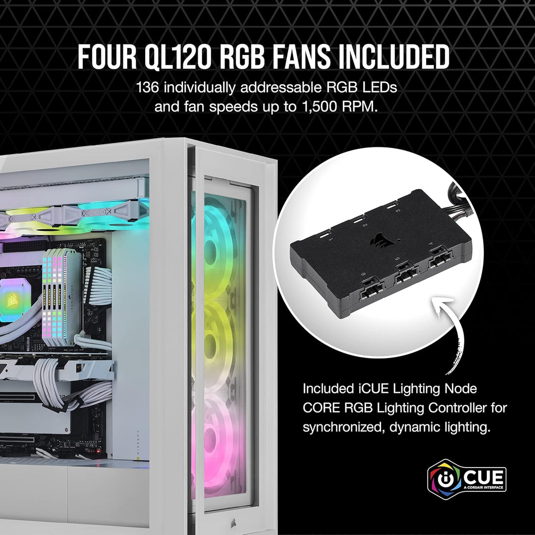 Corsair iCUE 5000X RGB QL-Edition Miditower Gehäuse (Vier CORSAIR QL120 RGB-Lüfter, CORSAIR iCUE Lig