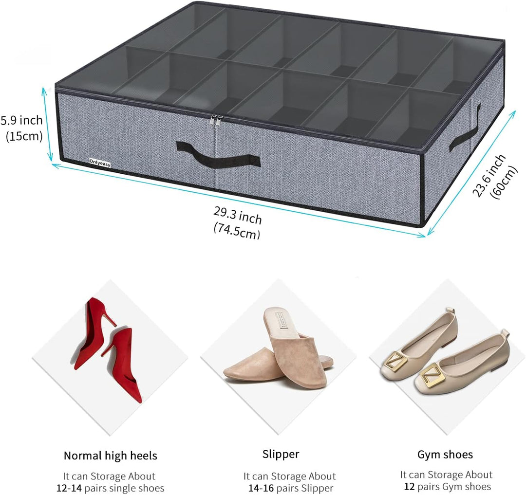 homyfort 2 Stück Unterbett-Kommode für Schuhe mit Durchsichtigem Deckel - Schuhaufbewahrungstasche S