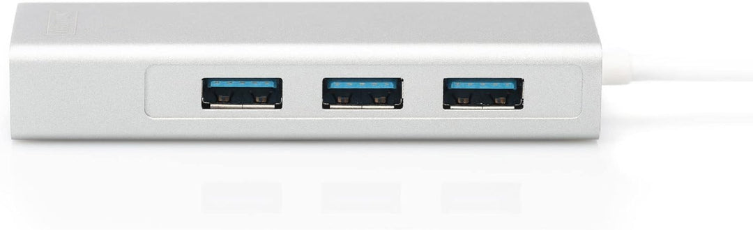 DIGITUS USB 3.0 Typ C 3-Port Hub mit Gigabit Ethernet Adapter, 3x USB A, 1x RJ45 LAN, Silber USB 3.0