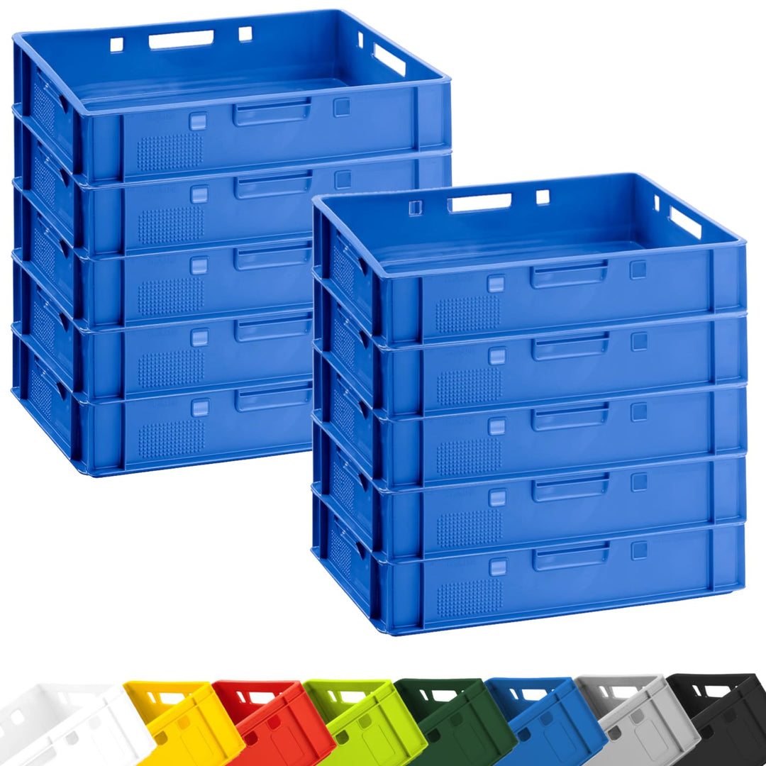 BURI 10 Stück Fleischkiste E1 Lagerkiste 60x40x12,5 cm Metzgerkiste Eurobox Blau - flache Stapelkist