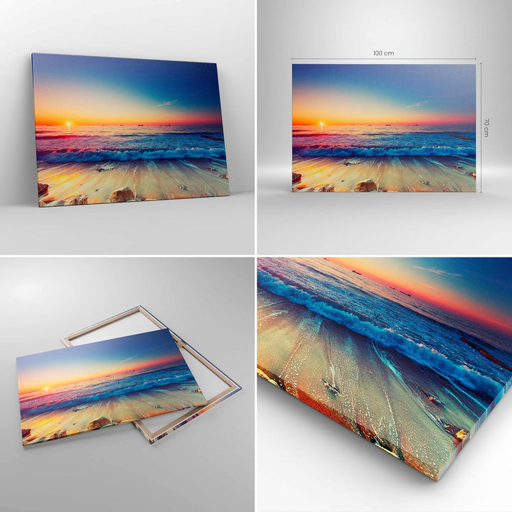Bilder auf Leinwand 100x70cm Leinwandbild mit Rahmen Meer Strand Welle Gross Wanddeko Bild Schlafzim