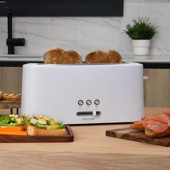 Cecotec Toaster Toast&Taste 9000 Doppel White aus Plastik mit 2 extra breiten kurzen Schlitzen Weiss