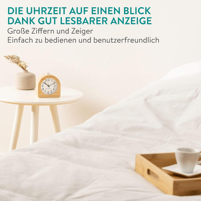 Navaris Holz Wecker Analog ohne Ticken - Batteriebetrieben - Wecker ohne Ticken - Mit Snooze Schlumm