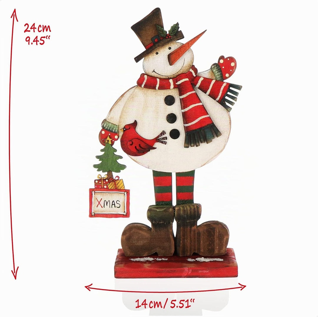 com-four® Dekorativer Aufsteller für Weihnachten - Schneemann aus Holz zum Hinstellen - Holz-Aufstel