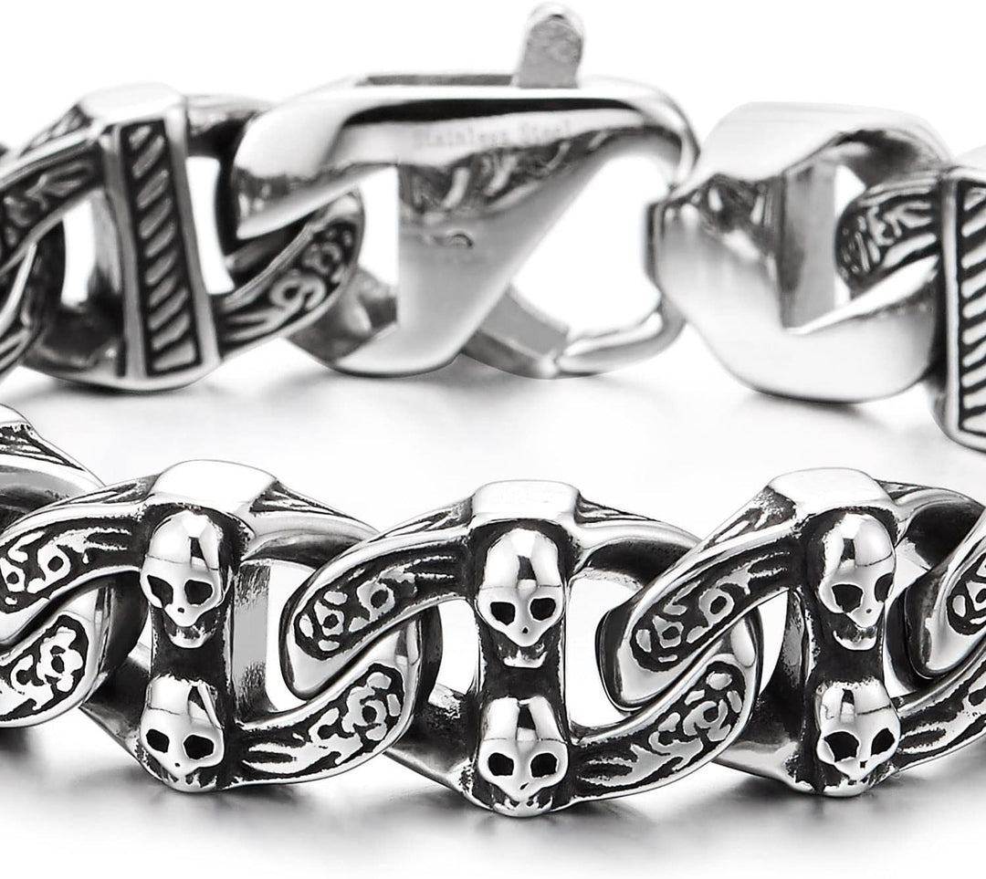 COOLSTEELANDBEYOND Gothic Vintage Anker Marinekette mit Schädeln Edelstahl Armband für Herren Rauhe