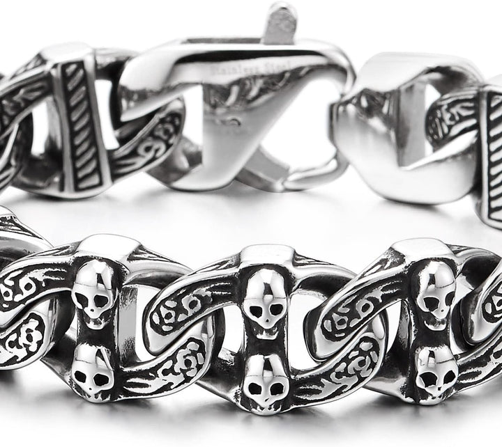 COOLSTEELANDBEYOND Gothic Vintage Anker Marinekette mit Schädeln Edelstahl Armband für Herren Rauhe
