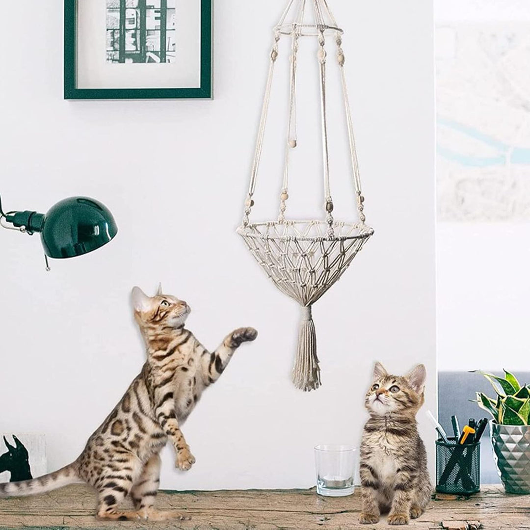 Wandmontiertes Katzen-Hängemattenbett, Platzsparender Makramee-Katzen-Hängematten-Haustier-Ruhesitz,