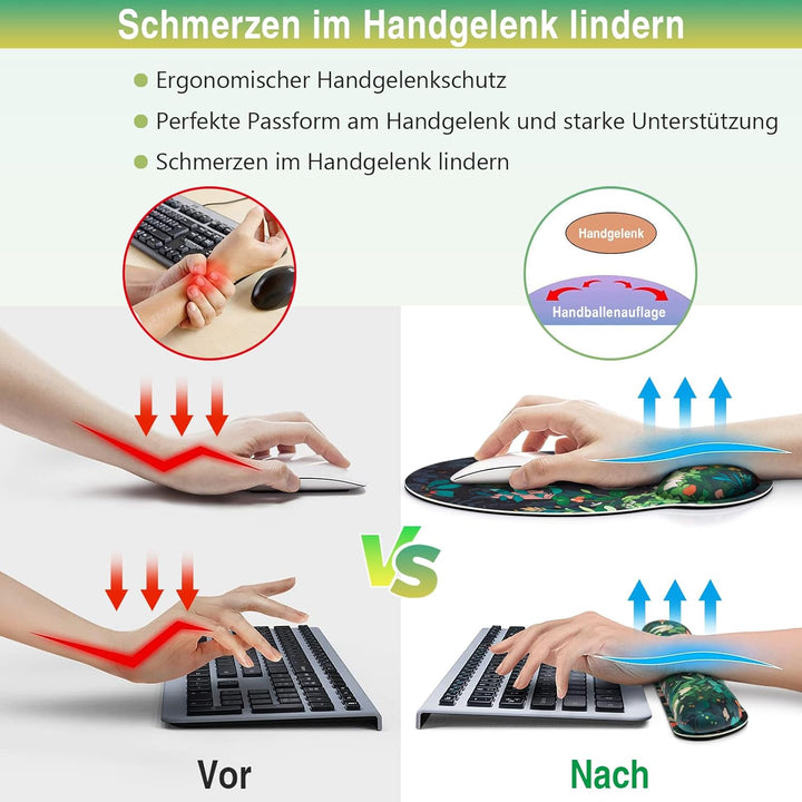 Mousepad 3-in-1 Handballenauflage Set, Ergonomisches Mauspads Handballenauflage Tastatur +Tasse Pad