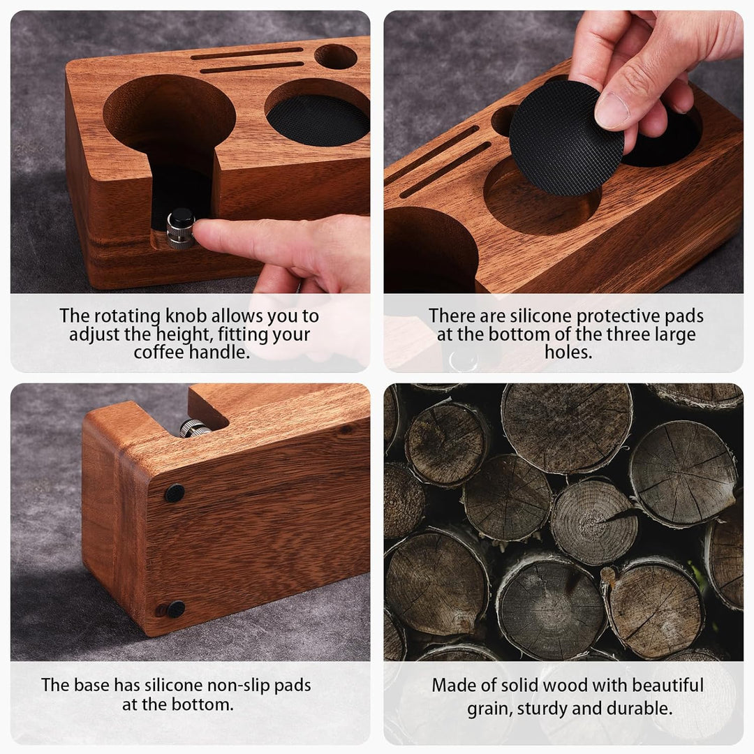 LingTing Espresso Tampierstation 51/54MM aus Massiv Nussbaum - Barista Arbeitsplatz mit Anti-Druck