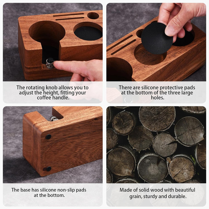 LingTing Espresso Tampierstation 51/54MM aus Massiv Nussbaum - Barista Arbeitsplatz mit Anti-Druck