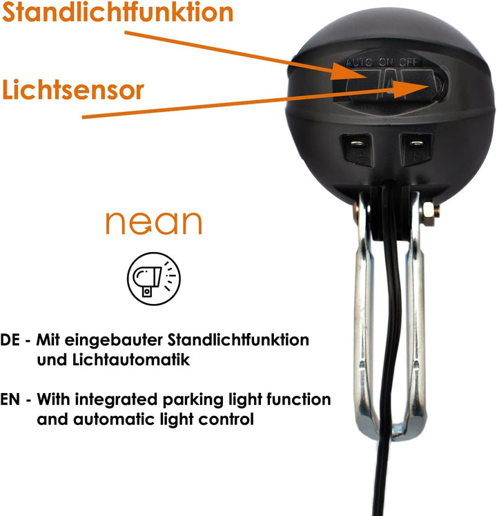 nean LED Dynamo Fahrradlicht 30 LUX mit Lichtautomatik, Standlicht und StVZO Zulassung, Fahrradlampe