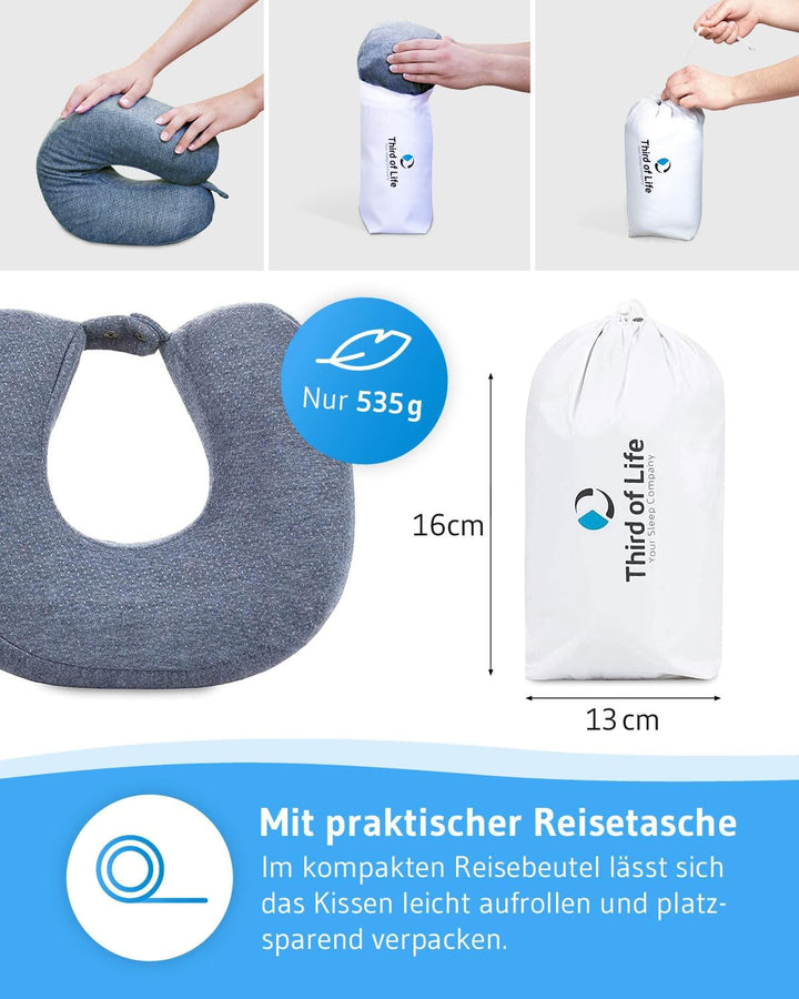 Nackenkissen ANDAR Quick-Dry | Ergonomisches Reise-Kissen mit schnell trocknendem Bezug & Memory-Foa