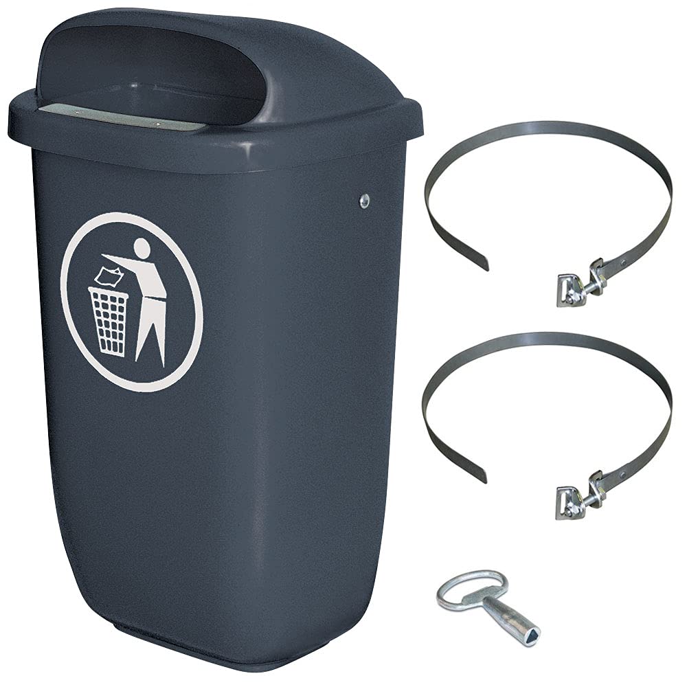 BRB Abfallbehälter für den Aussenbereich, Inhalt 50 Liter, nach DIN 30713, im Komplettset mit Schell