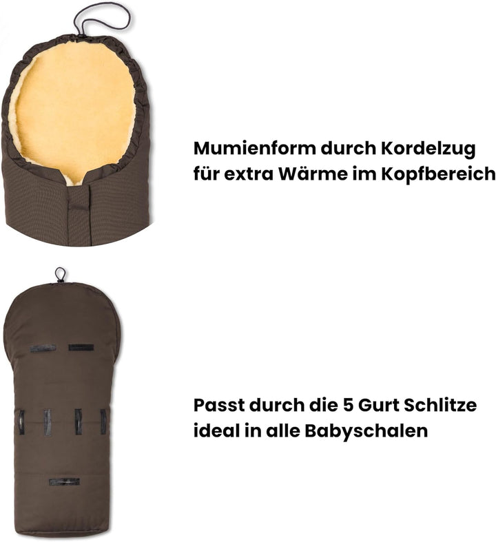 Hofbrucker Lammfell-Fusssack Eskimo für Babyschale, Kinderwagen, Buggy/Universeller Winterfusssack/F