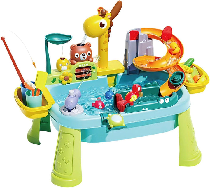 Kinder Wassertisch Mit Giraffen Wasserhahn, Angelspiel & Rutsche, 59 * 33 * 42cm, ABS, 3 In 1 Wasser