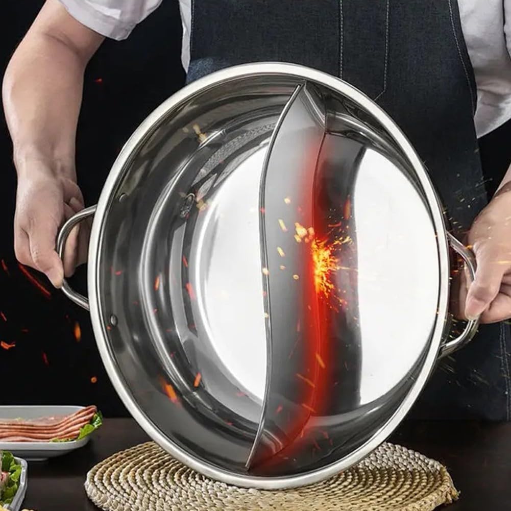 ARMYJY Shabu Topf, Doppelflavor 30 cm, Edelstahl, Shabu Hot Pot mit Trennwand, Trennwand Hotpot Topf