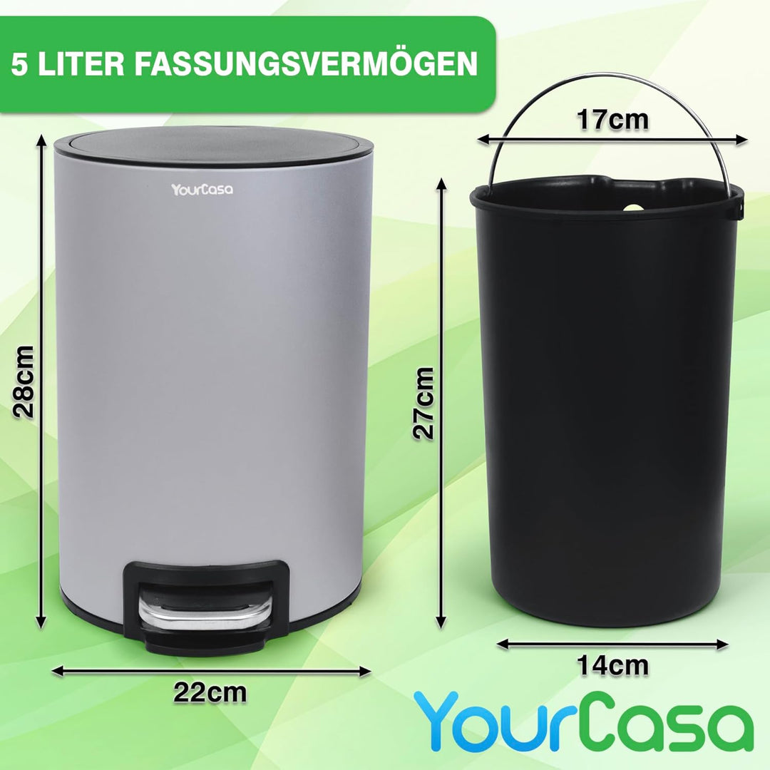 YourCasa Mülleimer Bad [5L] aus Edelstahl für Badezimmer [Softclose] - Badmülleimer Klein - Kosmetik