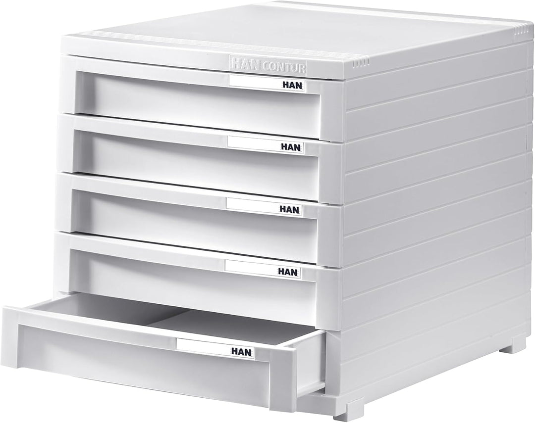 HAN Schubladenbox CONTUR mit 5 hohen geschlossenen Schubladen bis Format B4, inkl. Auszugsperre, ink