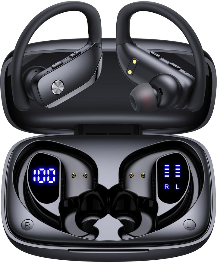 Bluetooth Kopfhörer Sport, In Ear Kabellose Earbuds mit 80h Wiedergabe, Dual LED-Anzeige, Über Ohr-H
