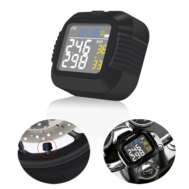 TOTMOX Motorrad-Reifendrucküberwachung, USB-Aufladung, kabelloses LCD-Display, TPMS-Überwachungssyst